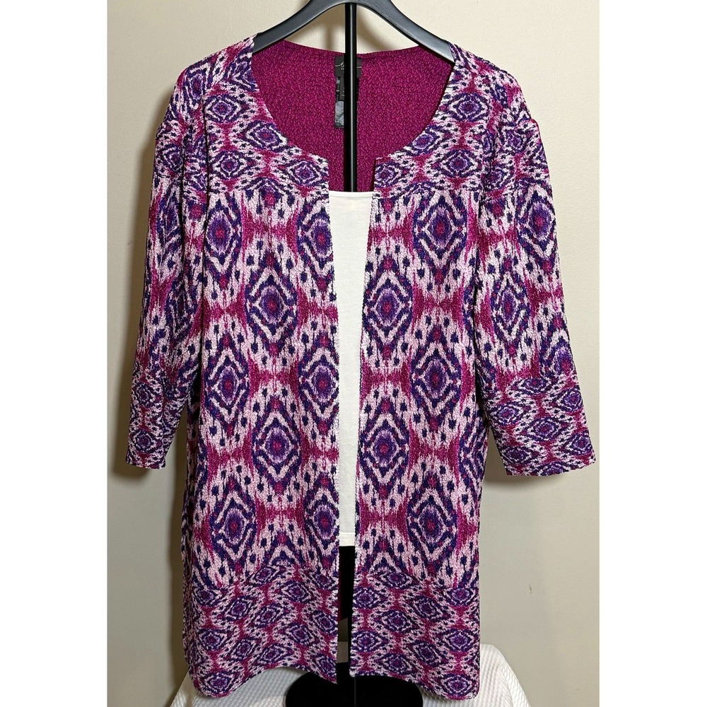 Chico's 3 Traveler's Purple Pink Geometric Open Front Kimono Jacket Women's XL